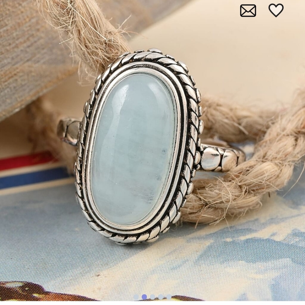 🆕️ Size 11 Aquamarine Oval Ring in Black Oxidized Silvertone 5.50 ctw